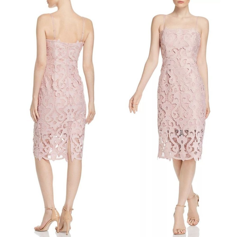 Bardot Revolve Lina Lace Midi Dress Sheath Sleeveless Pink Rose Size 10 Large - Picture 9 of 15